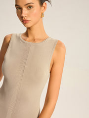 Sleeveless Knit-Top Pleated Midi Dress