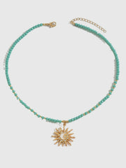 Turquoise Beaded Choker with Sun-Moon Pendant