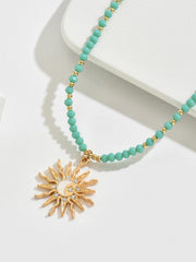 Turquoise Beaded Choker with Sun-Moon Pendant