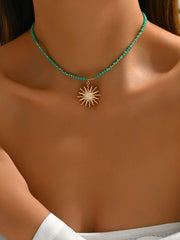 Turquoise Beaded Choker with Sun-Moon Pendant