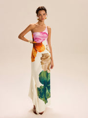 Asymmetric One-Shoulder Floral Print Maxi Dress