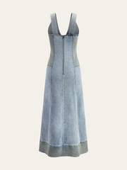Button-Front Denim Sleeveless Dress