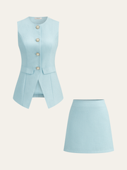 Tweed Pearl Blazer Vest and Mini Skirt Set