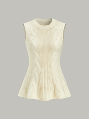 Cable Knit Sleeveless Peplum Top
