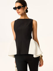 Colorblock Peplum-Waist Sleeveless Blouse