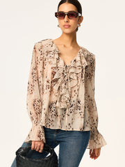 Leopard Print Chiffon Ruffle Shirt