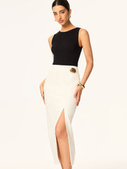 Metal Detail Slit Midi Skirt