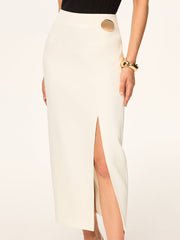 Metal Detail Slit Midi Skirt