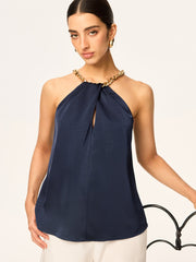 Metal Chain Neckline Halter Top