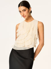 Semi-Sheer Ruffled Sleeveless Chiffon Top