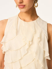 Semi-Sheer Ruffled Sleeveless Chiffon Top