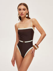 Contrast Trim Metal Detail Spaghetti Strap One-Piece Swimsuit