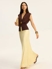 Satin Maxi Skirt with Lace Waistband