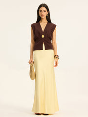 Satin Maxi Skirt with Lace Waistband