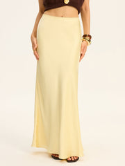 Satin Maxi Skirt with Lace Waistband