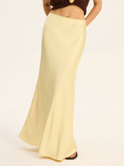 Satin Maxi Skirt with Lace Waistband