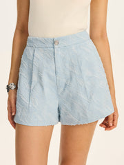 Textured Fabric Metal Button Mid-Waisted Shorts