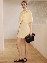 Cape-Sleeve Button-Front Mini Dress