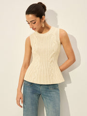 Cable Knit Sleeveless Peplum Top