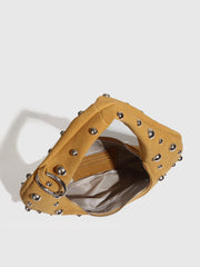 Stud-Embellished Hobo Bag with Zipper Detail