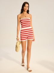 Striped Knit Strapless Top and Shorts Set