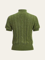 Cable-Knit Mock Neck Short-Sleeve Sweater Top