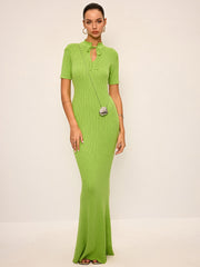 Tie-Neck Knit Maxi Dress