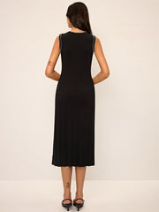 Pearl  Detail Sleeveless Knit Midi Dres