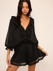Ruffled Button Chiffon Top and Shorts Set