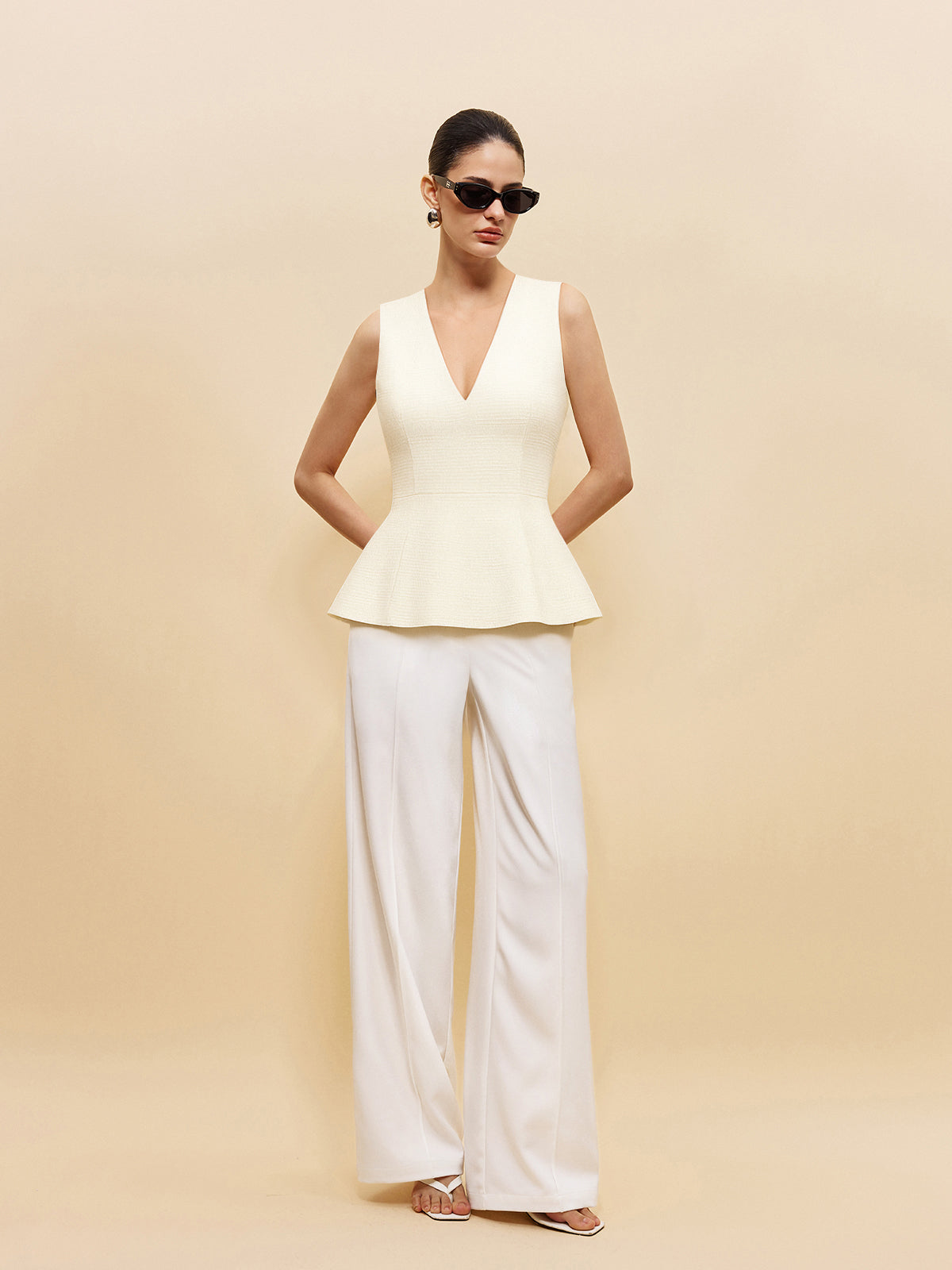 Textured V-Neck Peplum Top