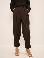 Pleated Wide-Leg Pants with Ankle Button Detail