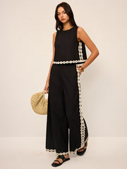 Cotton & Linen Contrast Trim Pants Set