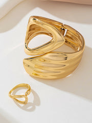 Asymmetric Gold Ring and Cuff Bracelet Set