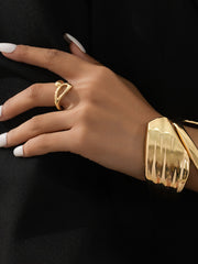 Asymmetric Gold Ring and Cuff Bracelet Set