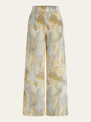 Semi-Sheer Marble Print Straight-Leg Pants