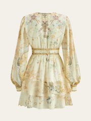 Semi-Sheer Chiffon Floral Printed Ruffled Mini Dress