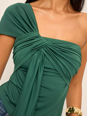 One-Shoulder Top with Knot and Draped Detail
