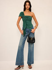 One-Shoulder Top with Knot and Draped Detail