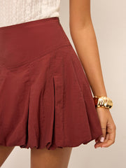 Mid-Waisted Pleated Bubble Hem Mini Skirt