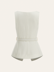 Belted Metal Button Sleeveless Vest