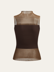 Mock Neck Sheer Paneled Sleeveless Top