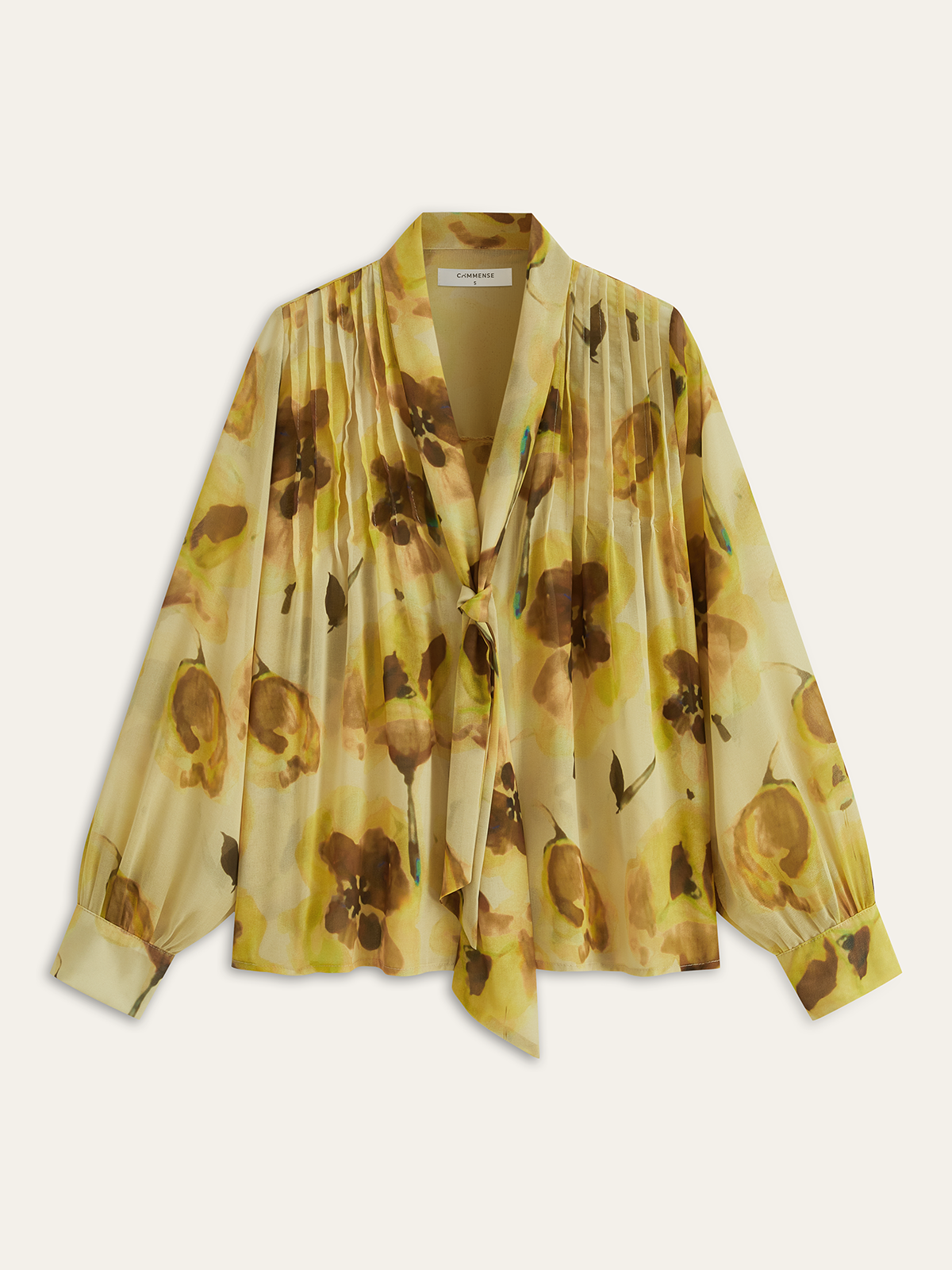 Semi-Sheer Pleated Floral Print Tie-Front Shirt