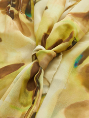 Semi-Sheer Pleated Floral Print Tie-Front Shirt