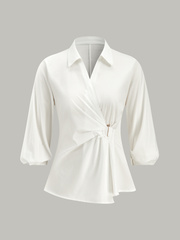 Asymmetric Wrap Shirt with Metal Buckle