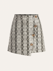 Snake Print Asymmetric PU Leather Mini Skirt