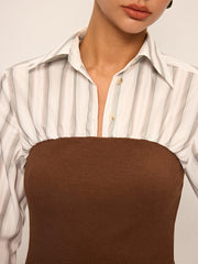 2 in 1 Ribbed Knit and Striped Contrast Shirt