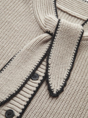 Tie Neck Contrast Trim Wool Blend Cardigan