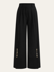 Button Detail Wide-Leg Pants
