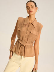 Belted Sleeveless Blouse