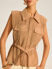Belted Sleeveless Blouse